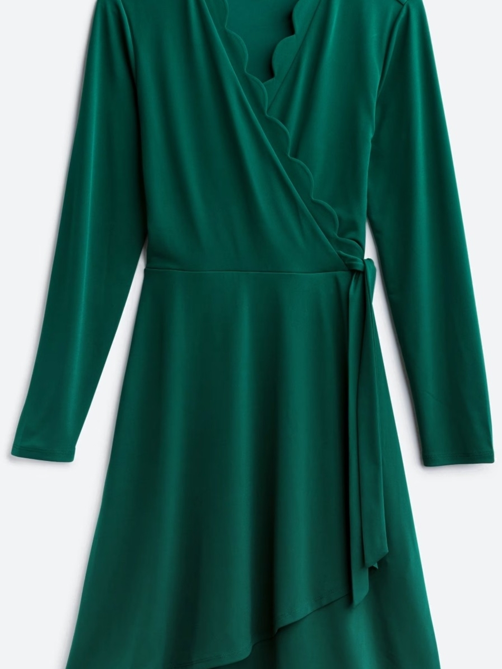 Emerald Green Wrap Dress with Scalloped V-Neck 41 Hawthorn